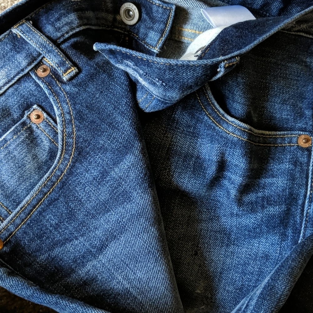 Relaxed skinny destructed denim